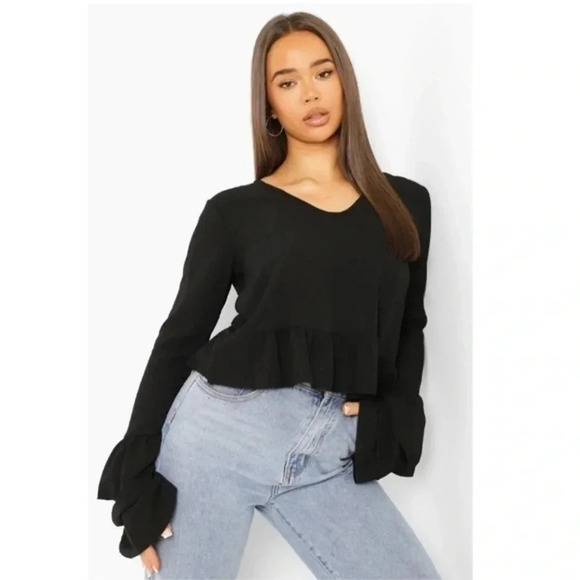 New Black Ruffle Long Sleeve Top - Picture 5 of 13